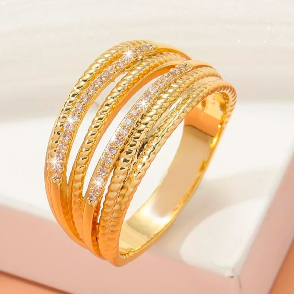 Elegant Gold Plated Ring with Sparkling Accents